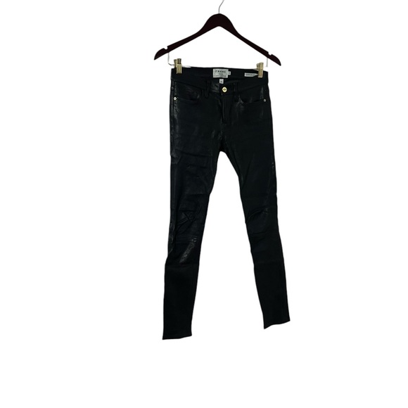 FRAME Lamb Leather Le Skinny De Jeanne Midrise Black Pants - Picture 5 of 11